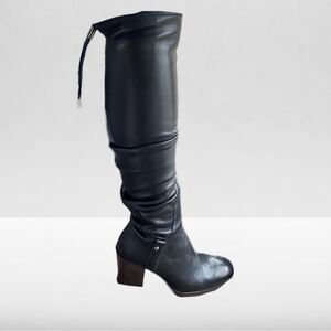 Stuart Weitzman Black Stretch Leather Thigh High Over the Knee Boots